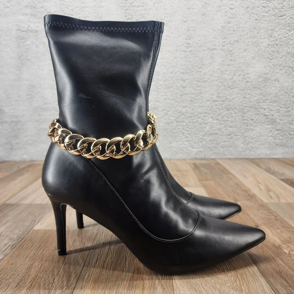 Shoe Dazzle Ayson Women's Size 10 Black High Heel Pointed Toe Zip‎ Booties Chain